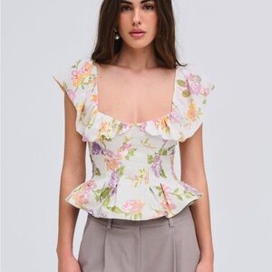 $189 NWT For Love And Lemons “Cleodora” Ruffled Peplum Blouse Sz Small
